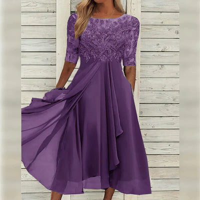 Meredith - Tea-Length Lace Embroidered Dress