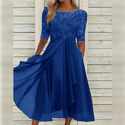 Meredith - Tea-Length Lace Embroidered Dress