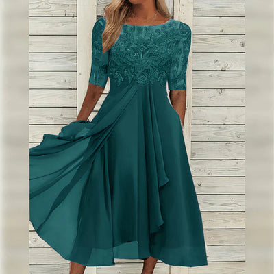 Meredith - Tea-Length Lace Embroidered Dress