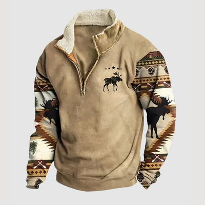 Kjeld ™ - Cozy Moose Print Half-Zip Sweater For Men