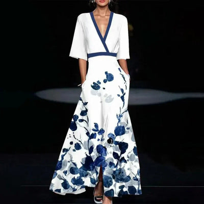 Annie - Belted V-Neck Floral Maxi Dress