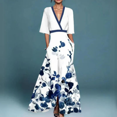 Annie - Belted V-Neck Floral Maxi Dress