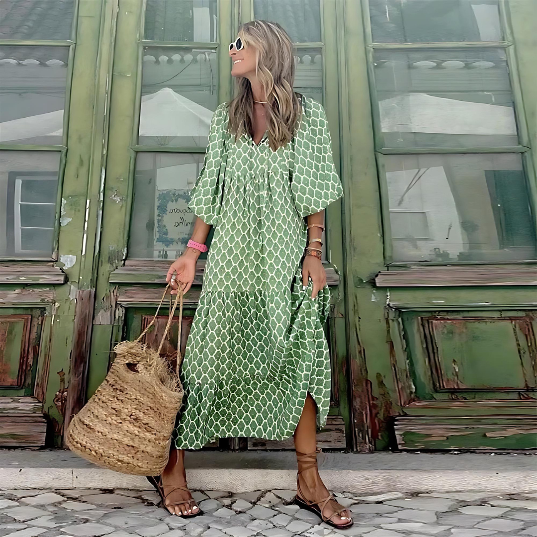Alexandra - Geometric Print High-Low Dress