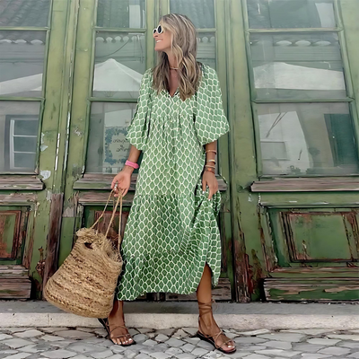 Alexandra - Geometric Print High-Low Dress