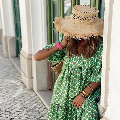 Alexandra - Geometric Print High-Low Dress