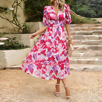 Cassidy - Vintage Glam Lantern Sleeve Midi Dress