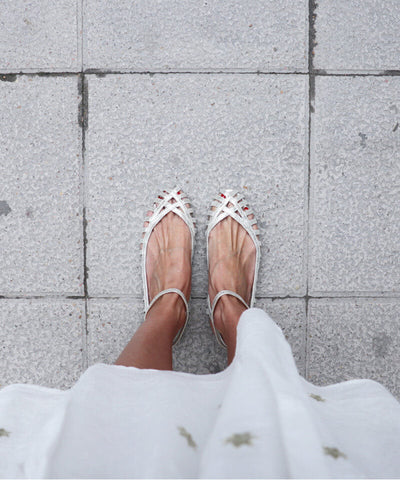 GIADA - Elegant woven ballerina flats with ankle strap for a sophisticated style