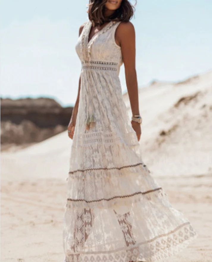 Joanna - Vintage Tassel Drawstring Boho Dress