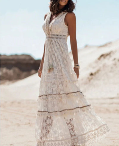 Joanna - Vintage Tassel Drawstring Boho Dress