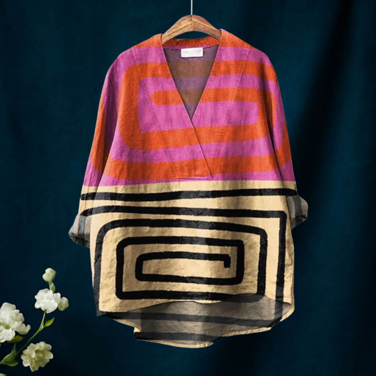 Women's Abstract Color-block Geometry Print Casual  V-neck Shirt