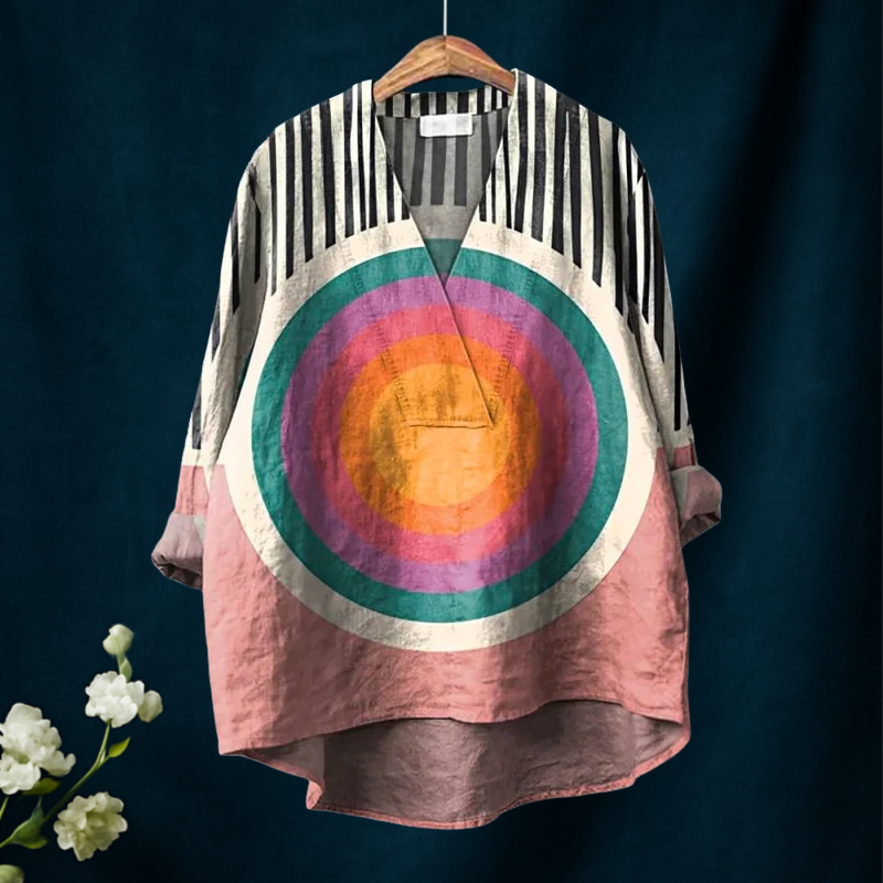 Women's Gradient Circle Geometry Print Casual  V-neck Shirt