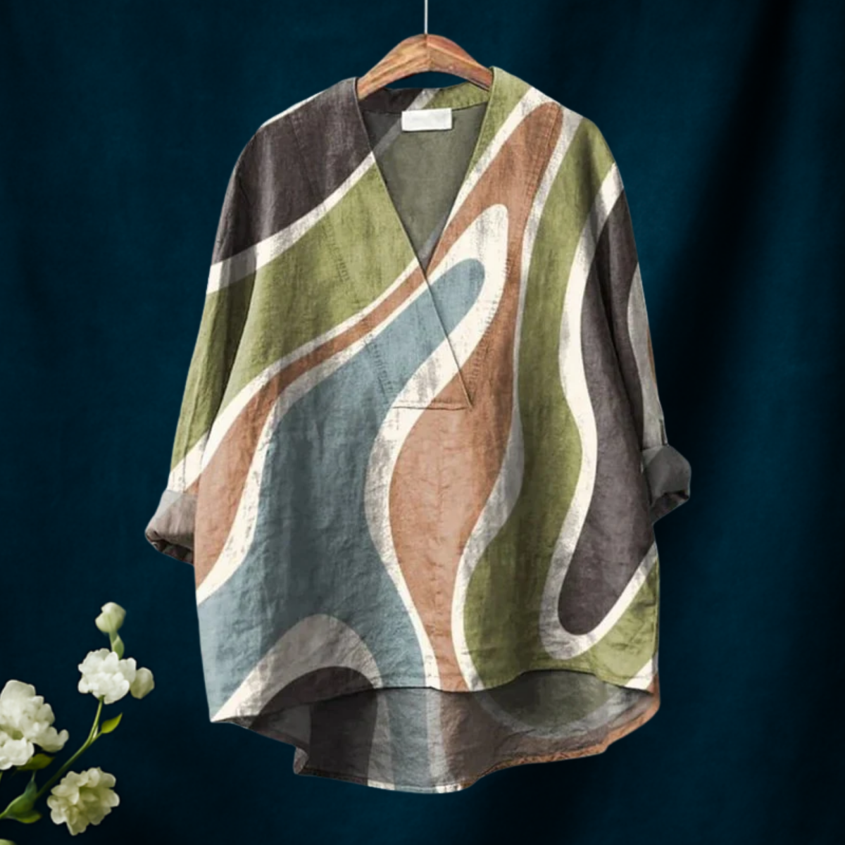 Women's Ripple Print Casual  V-neck Shirt