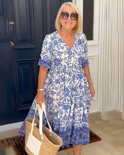 Tyra - Elegant V-Neck Boho Floral Long Dress