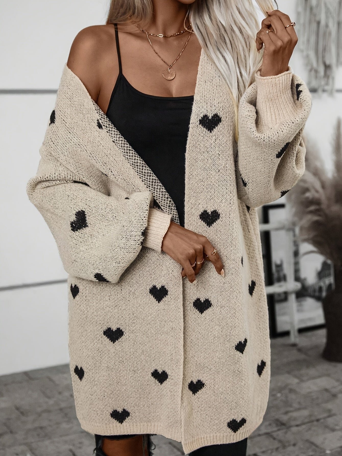 Knitted Cardigan with Heart Pattern