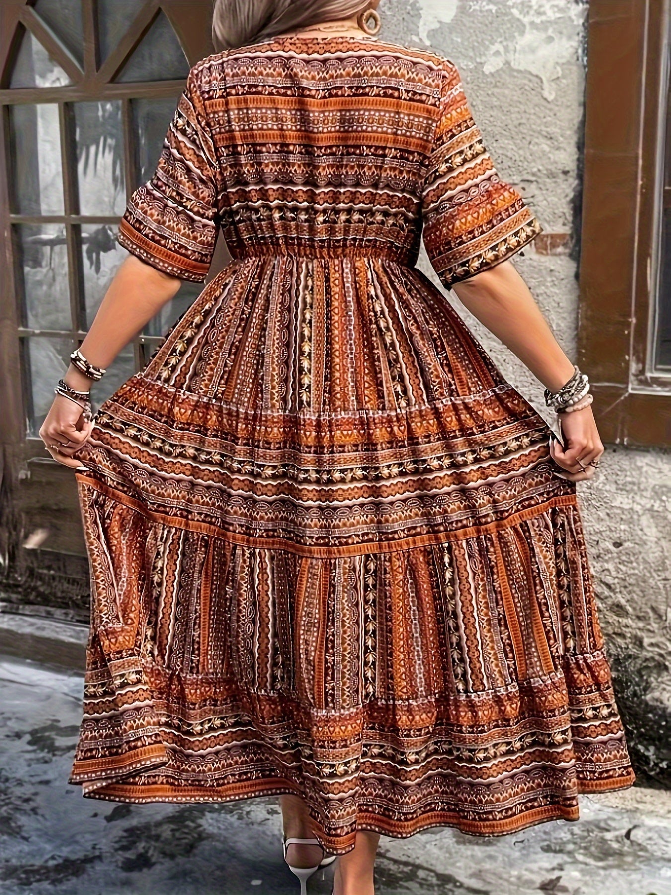 Kate - Elegant Ethnic Print Bohemian Dress