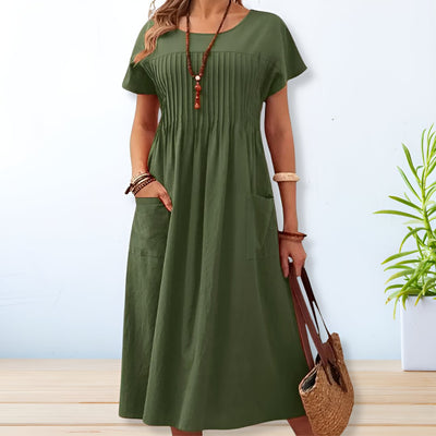 Mariah - Elegant O Neck Short Sleeve Mid-Calf Dress