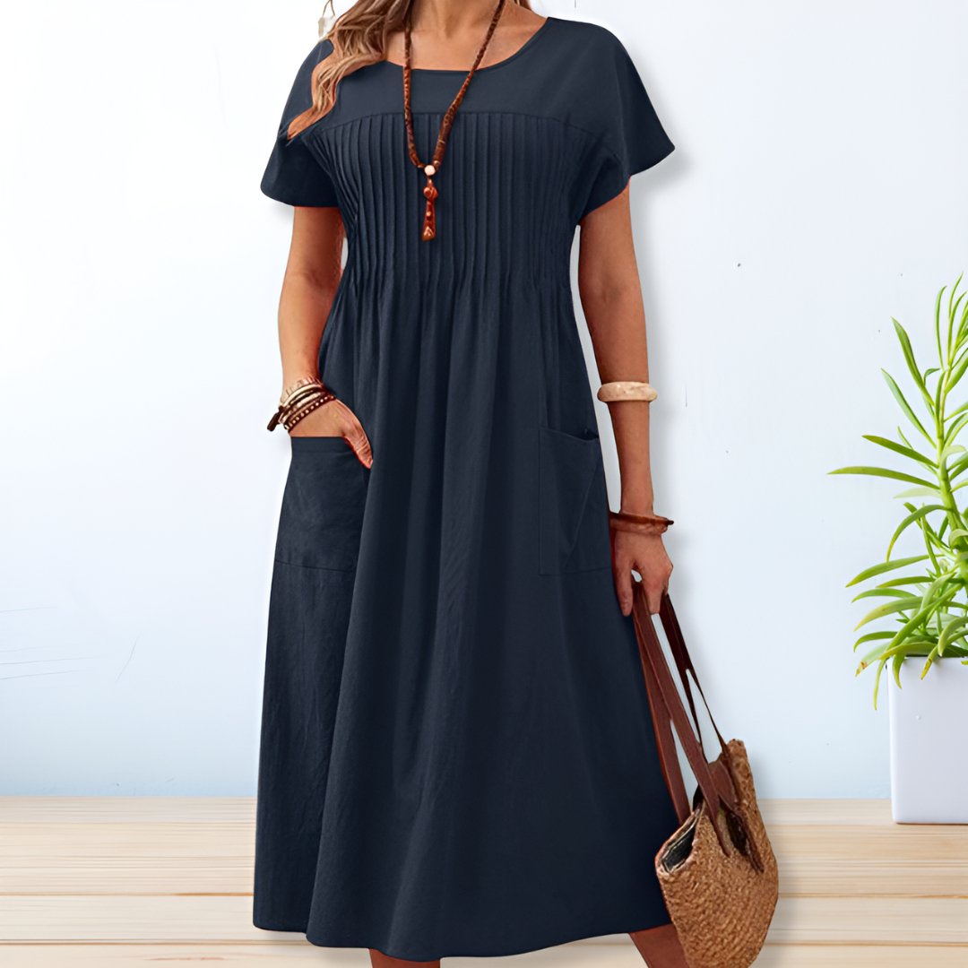 Mariah - Elegant O Neck Short Sleeve Mid-Calf Dress