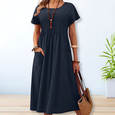 Mariah - Elegant O Neck Short Sleeve Mid-Calf Dress