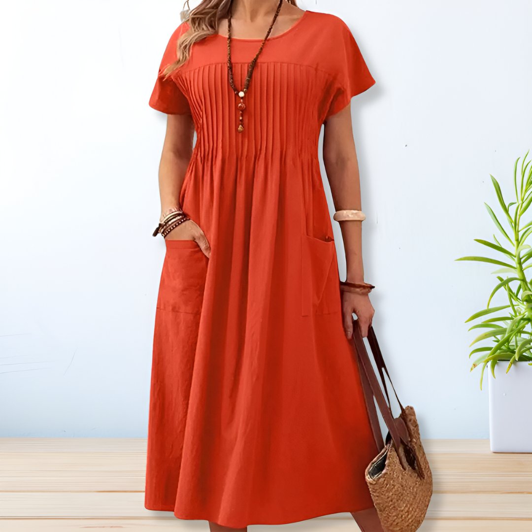 Mariah - Elegant O Neck Short Sleeve Mid-Calf Dress