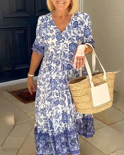 Jocelyn - Elegant Floral V-Neck Dress
