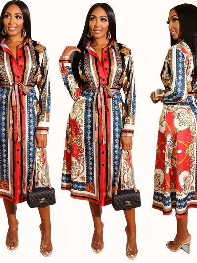 Michelle - Mid-Calf Long Sleeve Shirt Dress