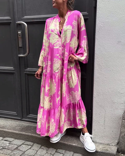 Taniyah - Casual Flared Sleeve Long Printed Dress