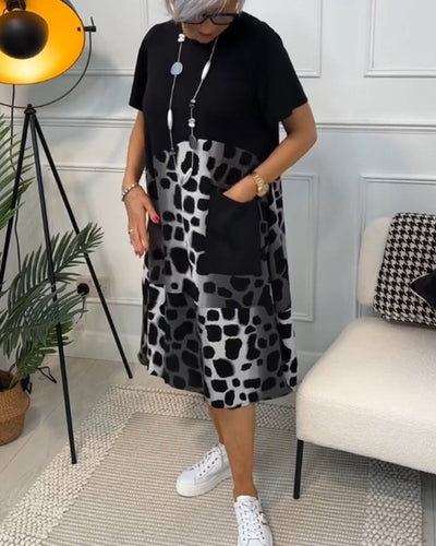 Daphne - Stylish Short Sleeve Leopard Print Midi Dress