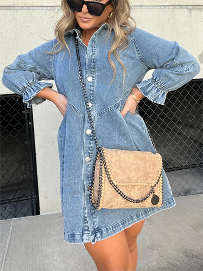 Colette - Chic Turn-Down Collar Denim Midi Dress