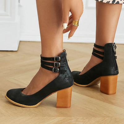 Caa™ - Elegant smooth sandals with ankle straps and thick heels for a sophisticated look