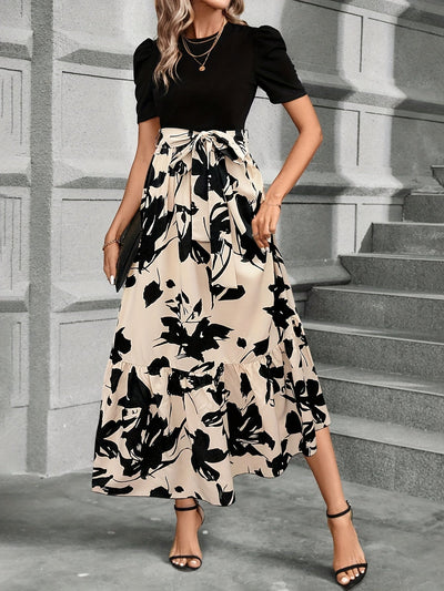Kylie - Floral High-Waist Dress with Ruffle Hem