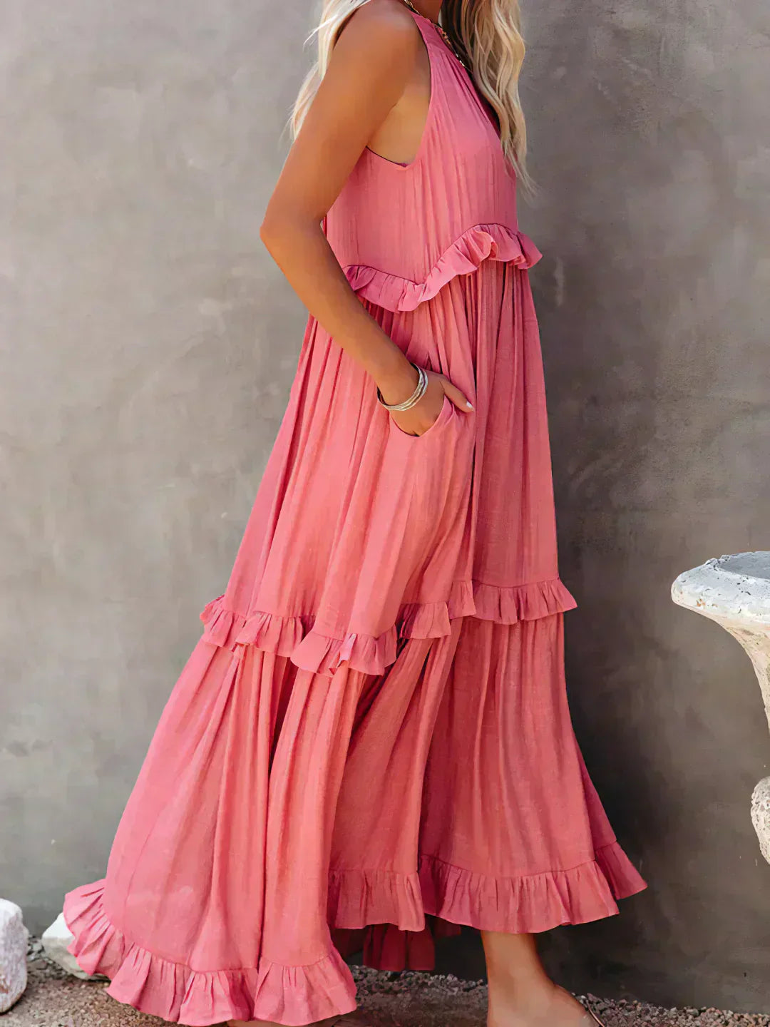 Avery - Elegant Halter Neck Ruffle Trim Dress