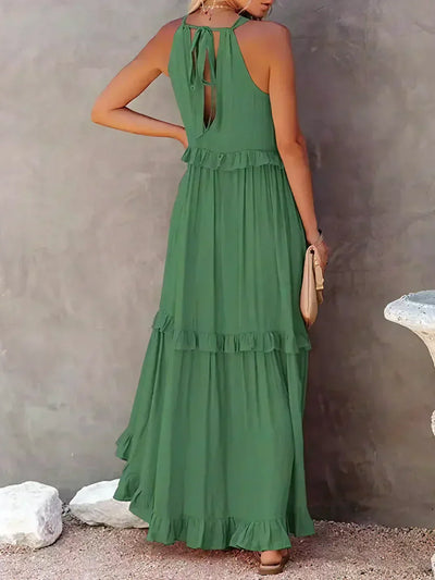 Avery - Elegant Halter Neck Ruffle Trim Dress