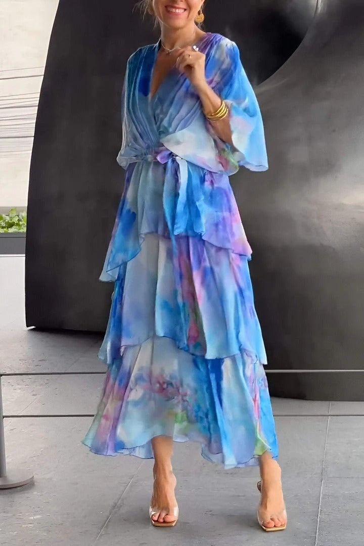 Naica - Spring Floral Tiered Chiffon Dress
