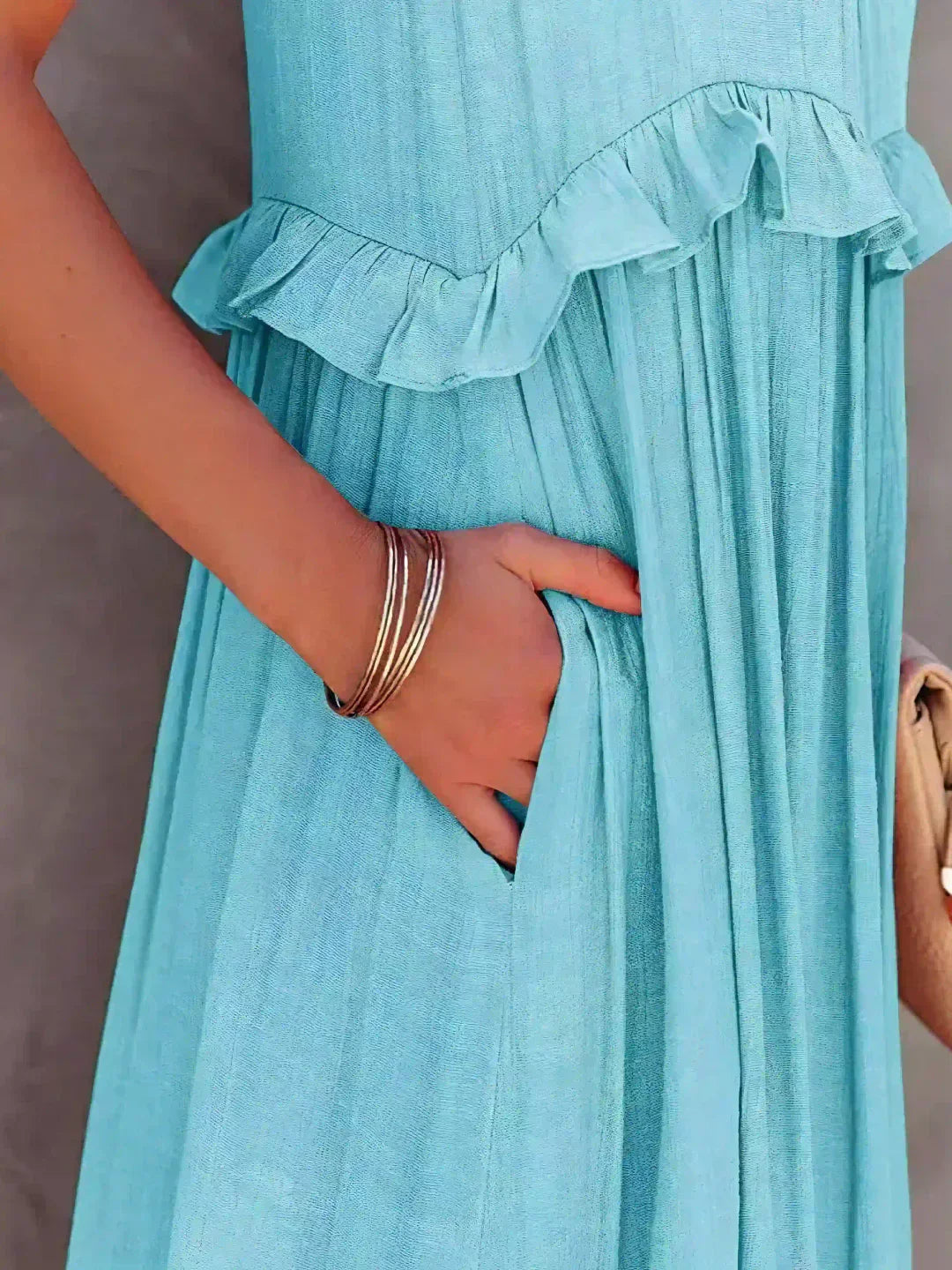 Avery - Elegant Halter Neck Ruffle Trim Dress