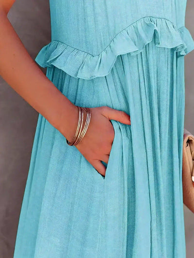 Avery - Elegant Halter Neck Ruffle Trim Dress