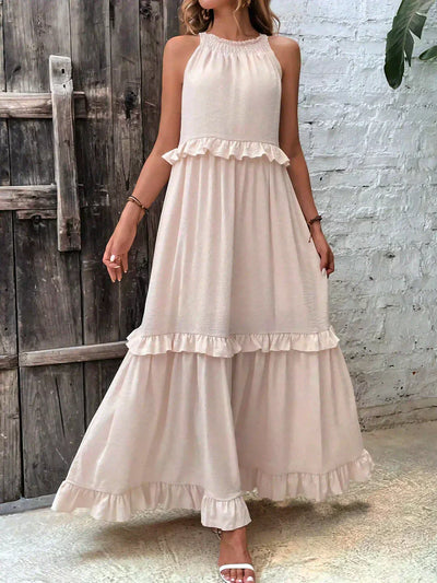 Avery - Elegant Halter Neck Ruffle Trim Dress