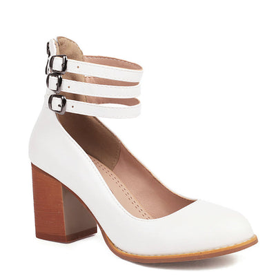 Caa™ - Elegant smooth sandals with ankle straps and thick heels for a sophisticated look