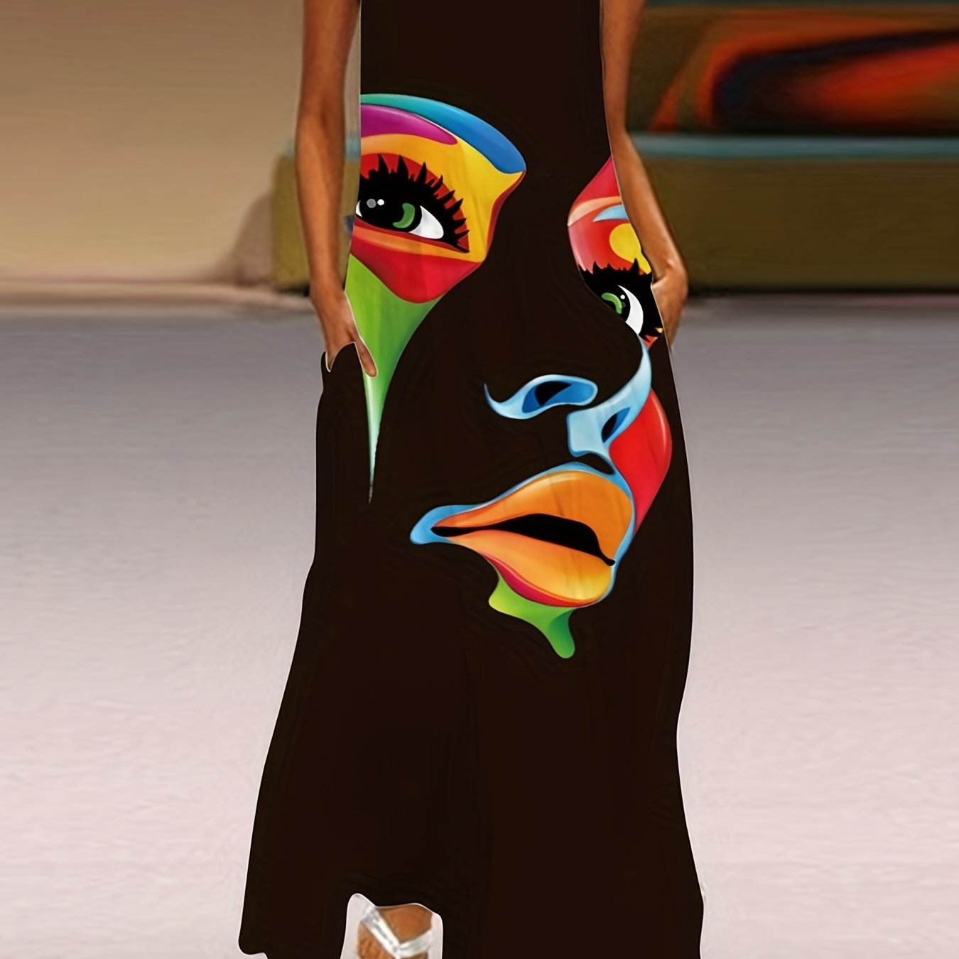 Julianne - Chic Mask Print Maxi Dress