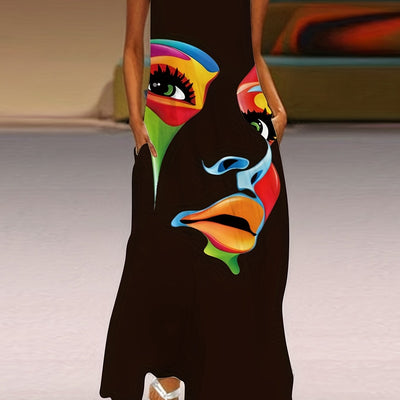 Julianne - Chic Mask Print Maxi Dress