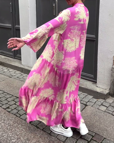 Taniyah - Casual Flared Sleeve Long Printed Dress