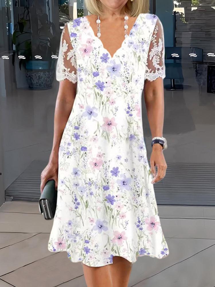 Karen - Sweet Floral Lace Patchwork Midi Dress