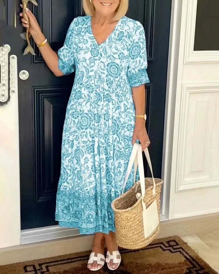 Tyra - Elegant V-Neck Boho Floral Long Dress