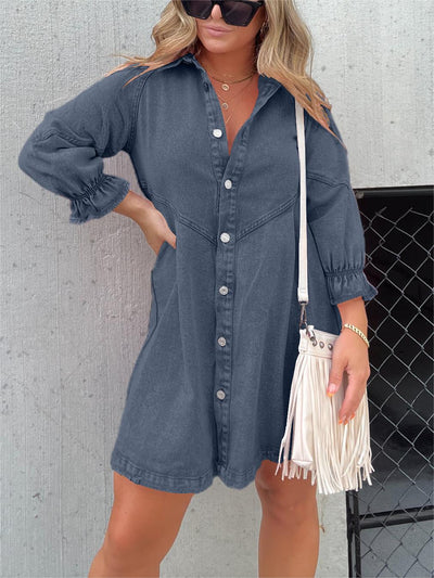 Colette - Chic Turn-Down Collar Denim Midi Dress