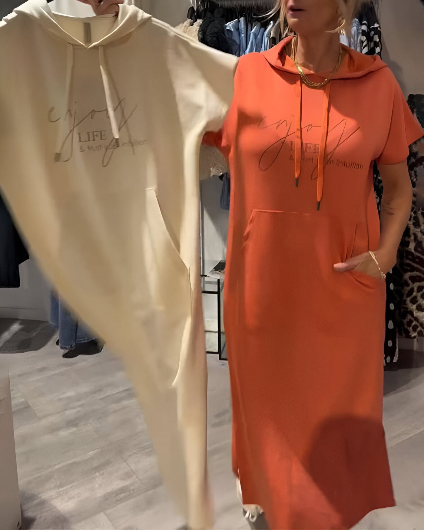 Edith - Casual Letter Print Hooded Pullover Dress