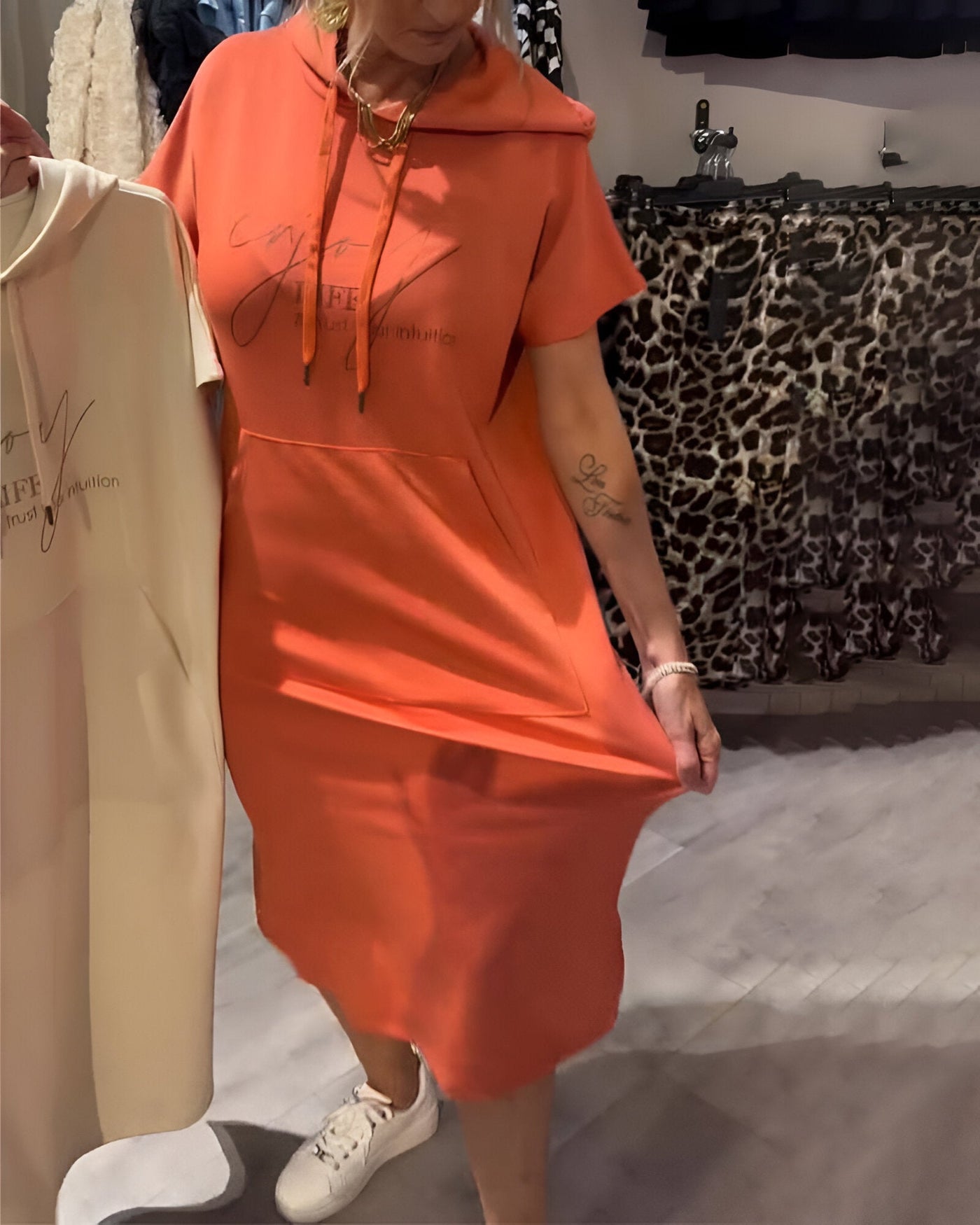 Edith - Casual Letter Print Hooded Pullover Dress