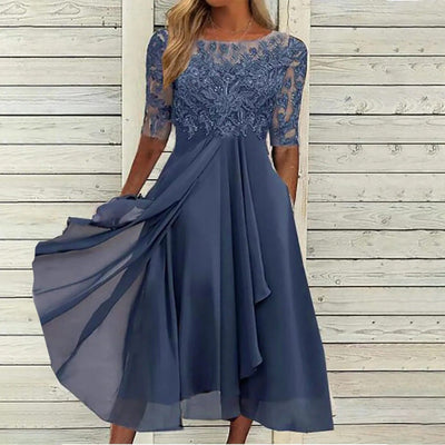 Meredith - Tea-Length Lace Embroidered Dress