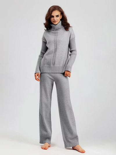 Victoria - Stylish High-neck Pullover Knit Sweater with Loose Pants Set