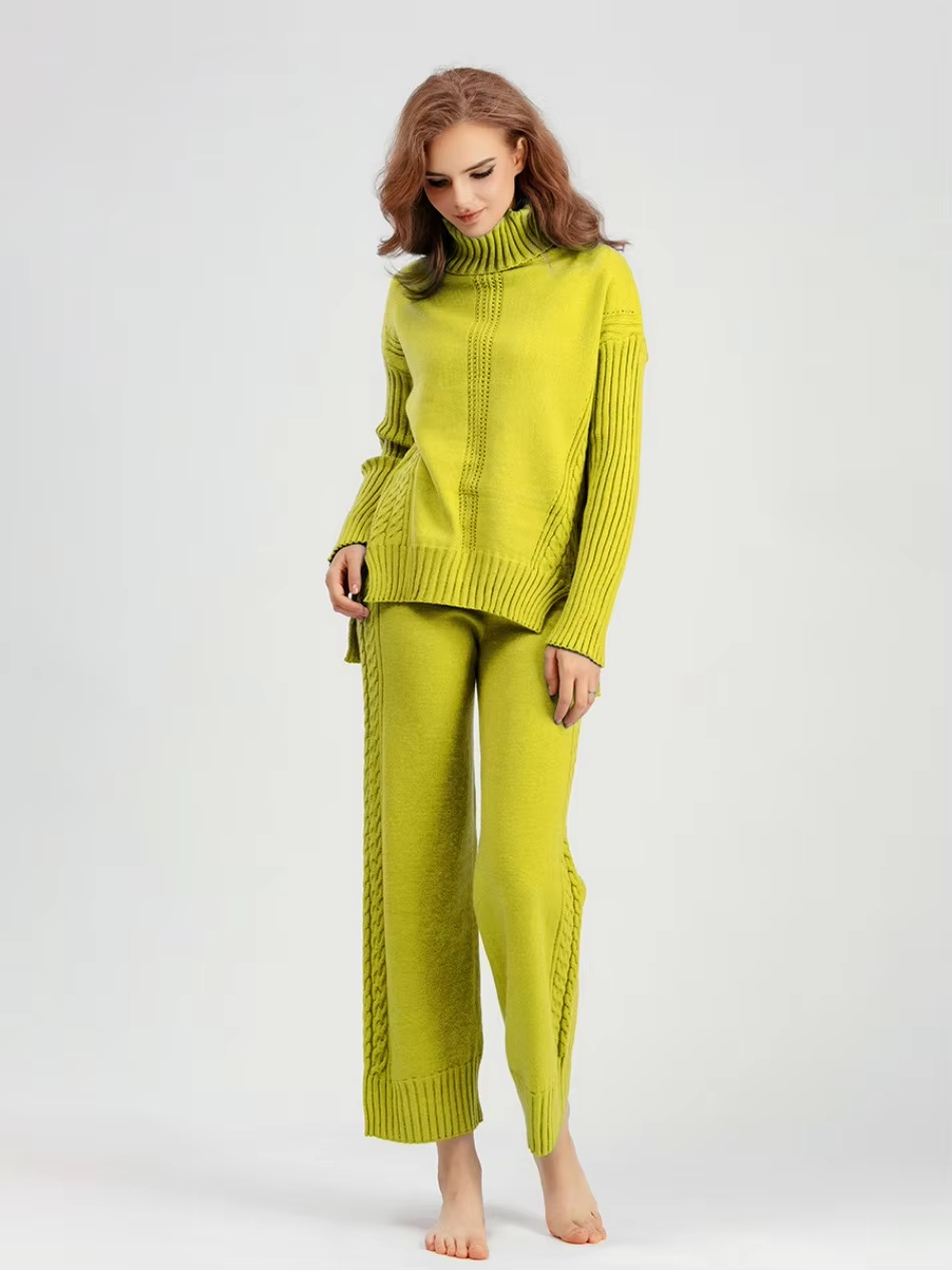 Victoria - Stylish High-neck Pullover Knit Sweater with Loose Pants Set