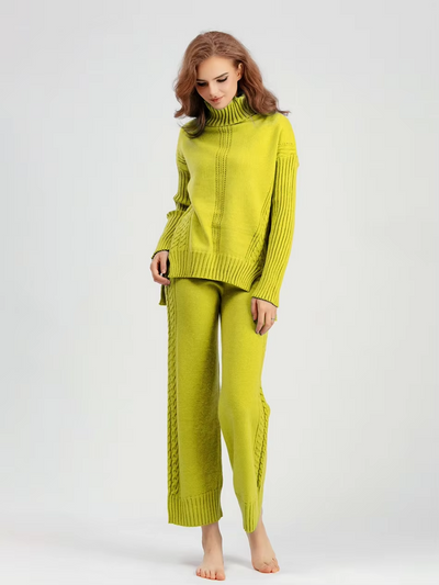 Victoria - Stylish High-neck Pullover Knit Sweater with Loose Pants Set