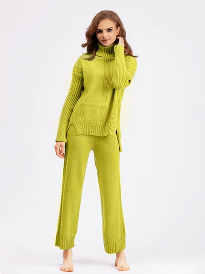 Victoria - Stylish High-neck Pullover Knit Sweater with Loose Pants Set